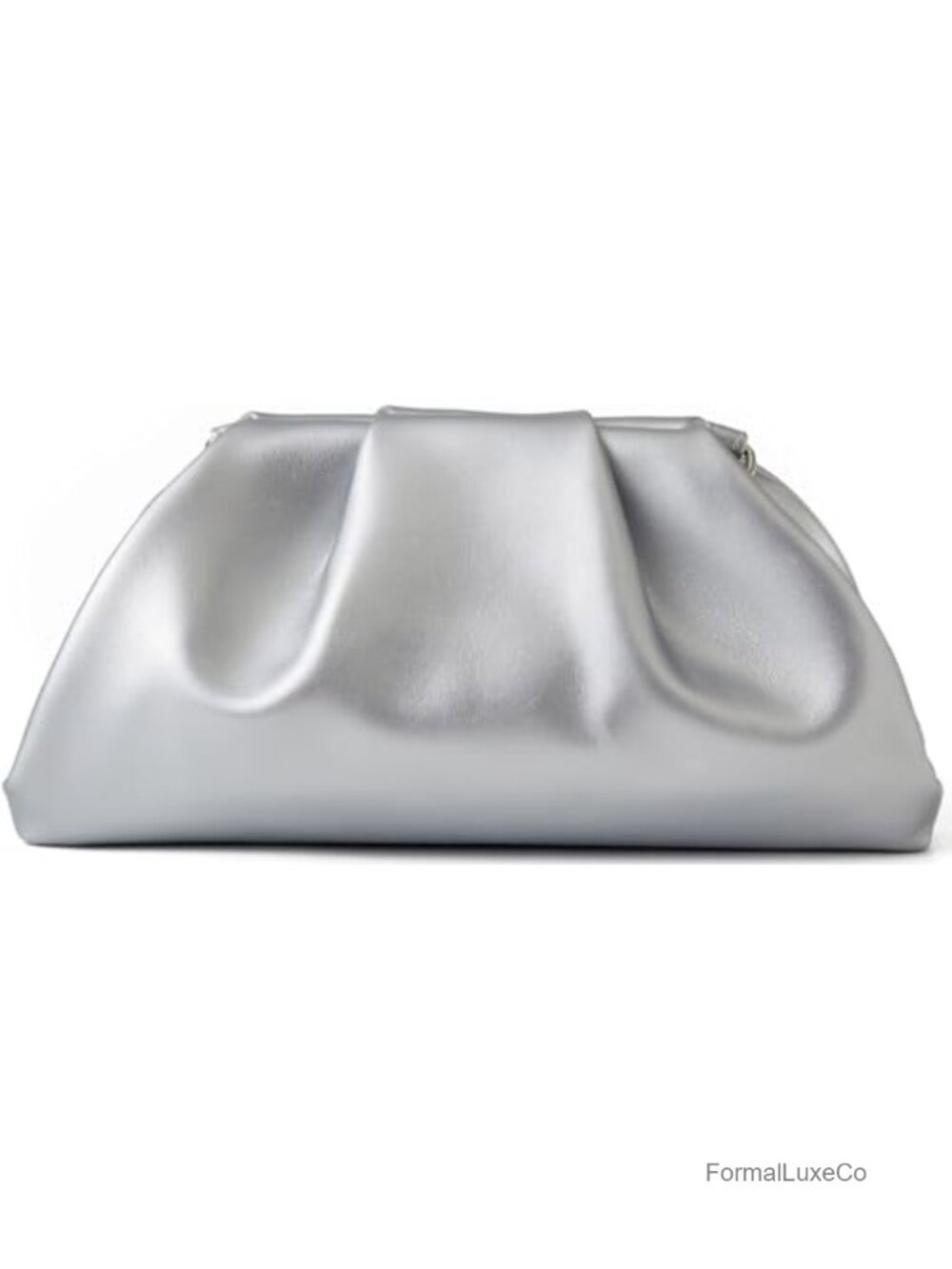 Metallic Silver Ruched PU Leather Cloud Clutch with Detachable Chain Strap